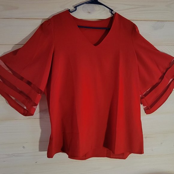 red v neck womens blouse - Picture 3 of 3